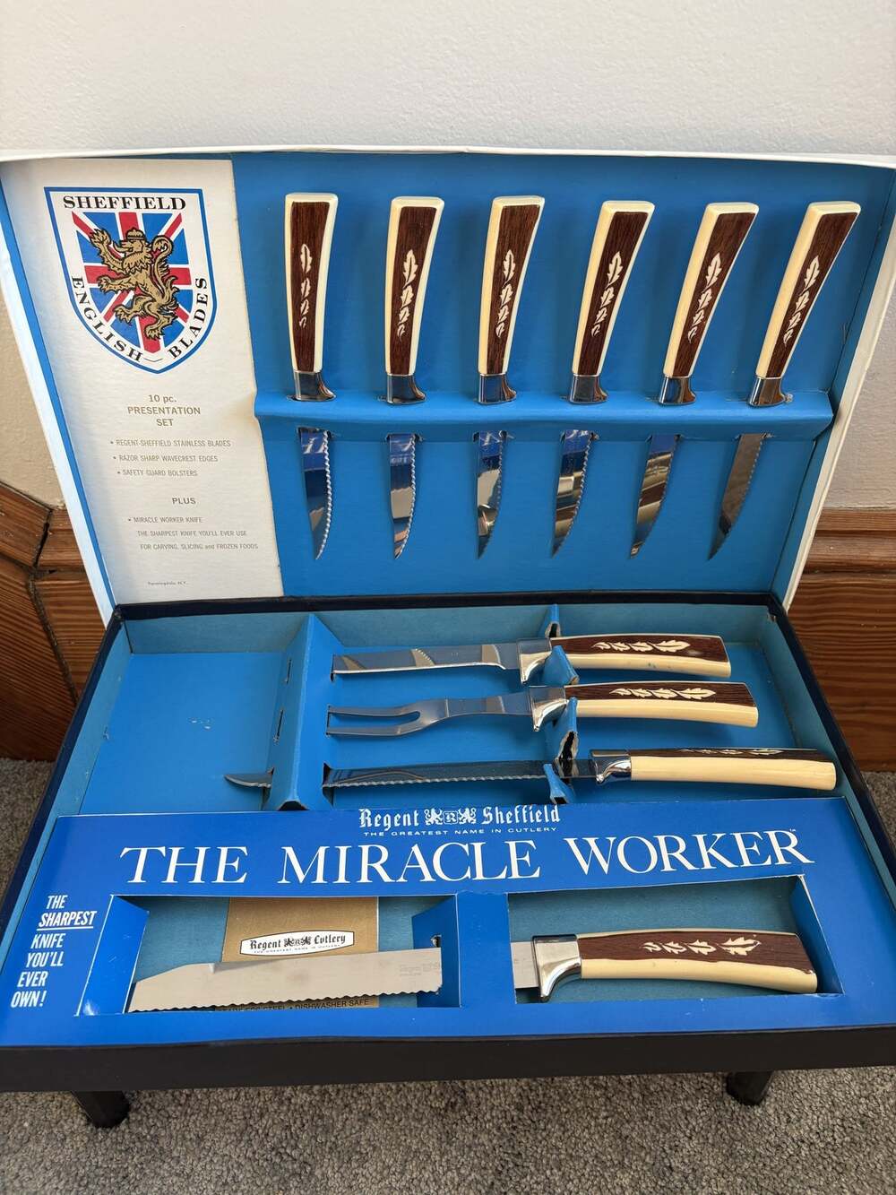 Vintage Regent Sheffield The Miracle Worker 10 Pc Cutlery Presentation Knife Set